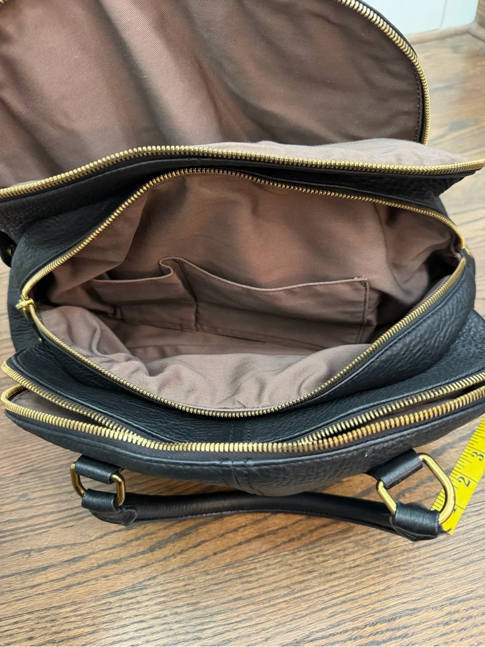 J.Crew Newbury Black Pebbled Leather Triple Zip Satchel Handbag Gold Hardware
